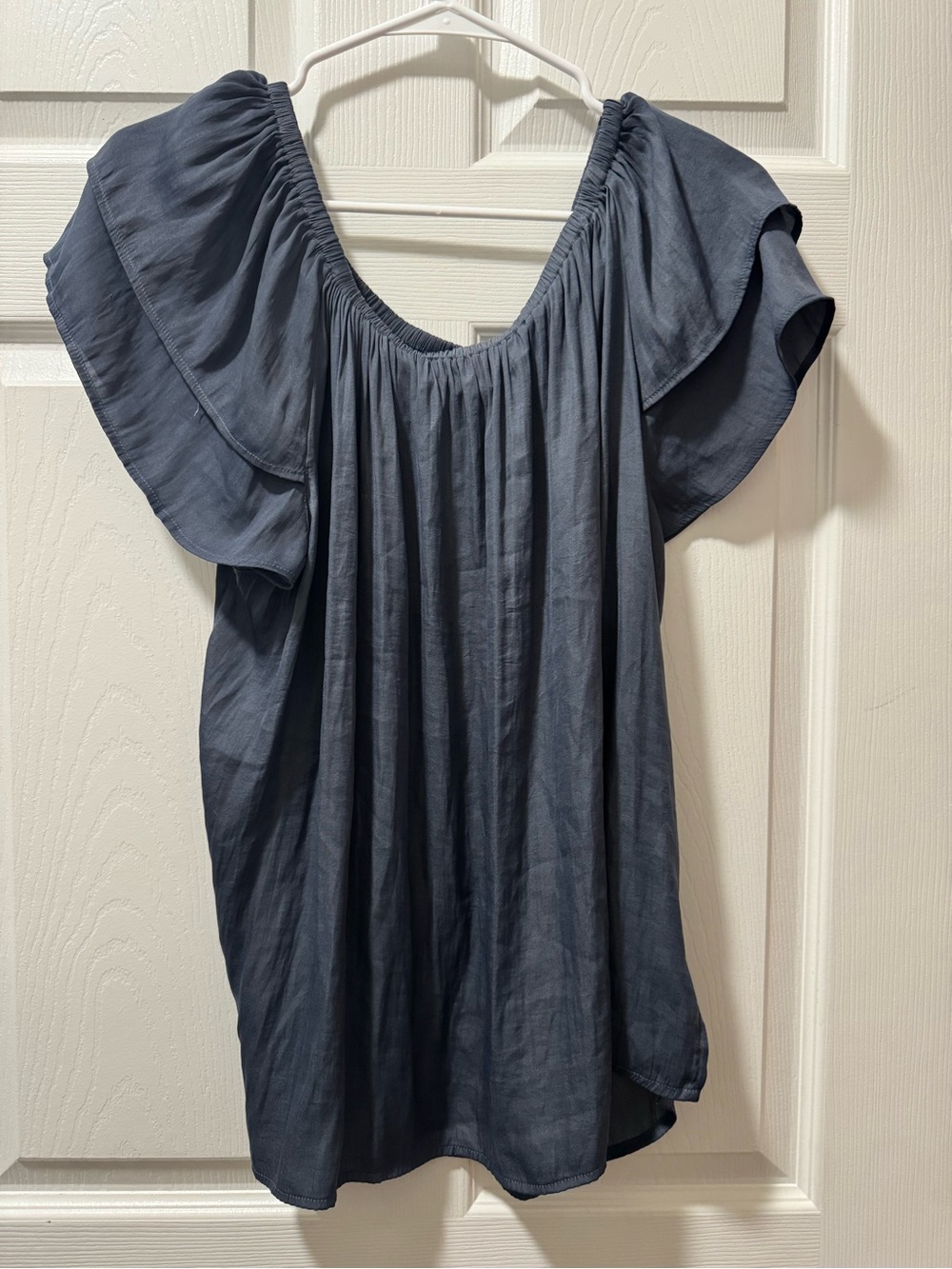 LOFT Blue Ruffle Off-Shoulder Blouse - Picture 4 of 4